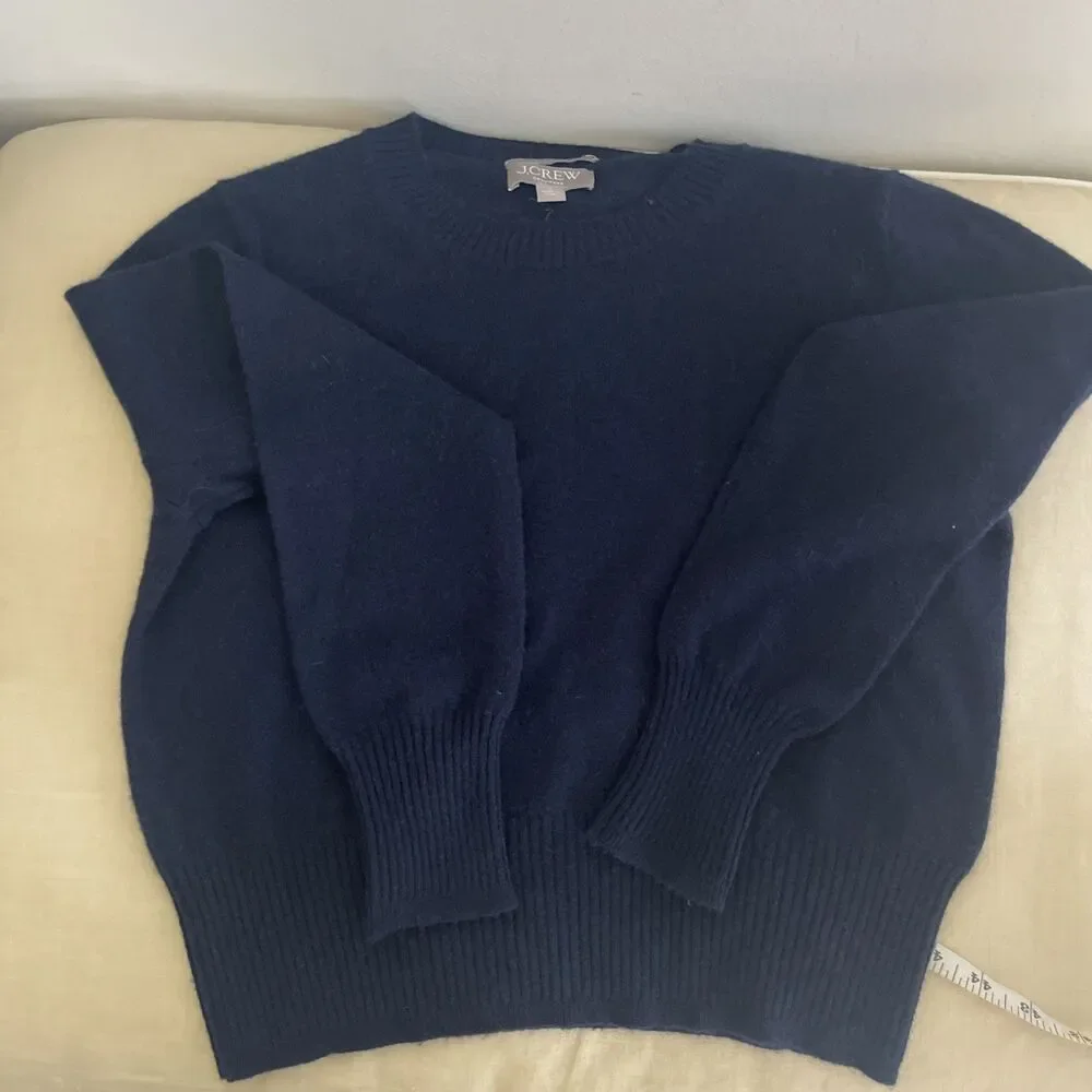 J. Crew 100% Cashmere shrunken Crop Fit crewneck Navy Blue sweater S